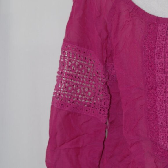 BOHO Shirt Sheer Textured Arizona Jean Co Womens Large Fuchsia Pink Crochet - Picture 3 of 5